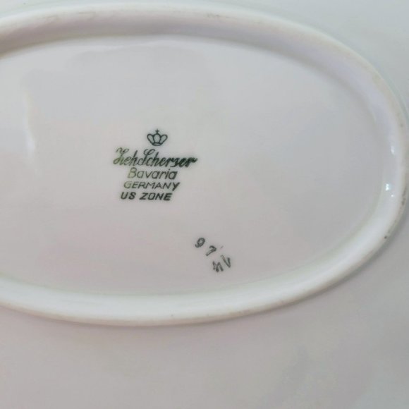 ZS & Co Pink Floral 15" Oval Serving Platter 1940s Gold Trim US Zone Germany - Picture 8 of 9